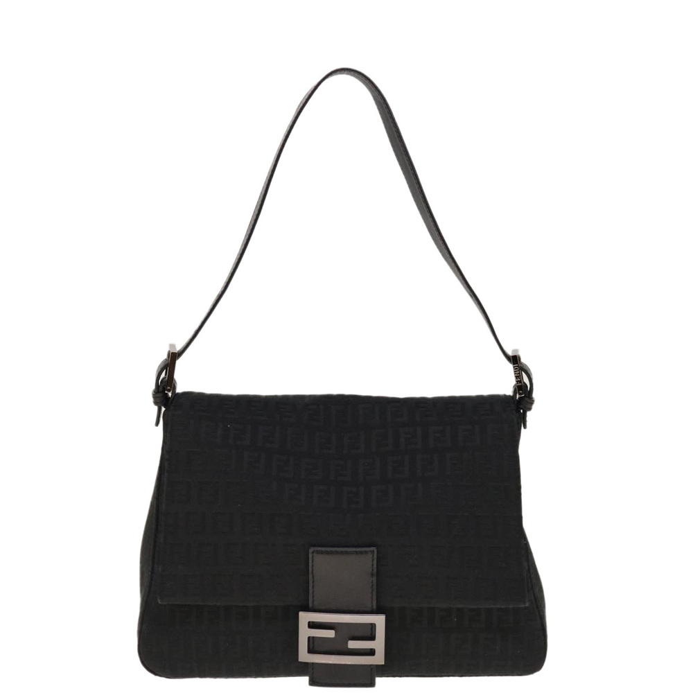 FENDI Zucchino Canvas Mamma Baguette Shoulder Bag Black Auth yk10291 - Picture 13 of 16